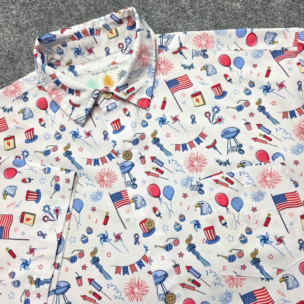 Tropical Bros Men XL Independence Day Hawaiian Shirt Patriotic 4th of July White